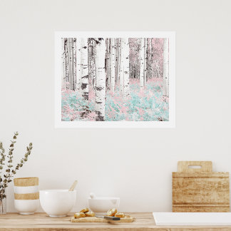 Affiche PixDezines Forêt de bouleaux d'hiver Lits de fougè
