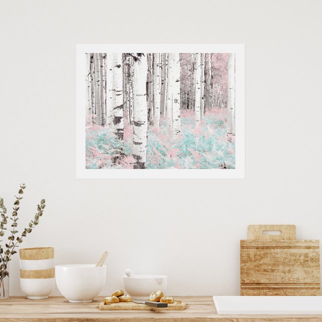 Affiche PixDezines Forêt de bouleaux d'hiver Lits de fougè (Cuisine)