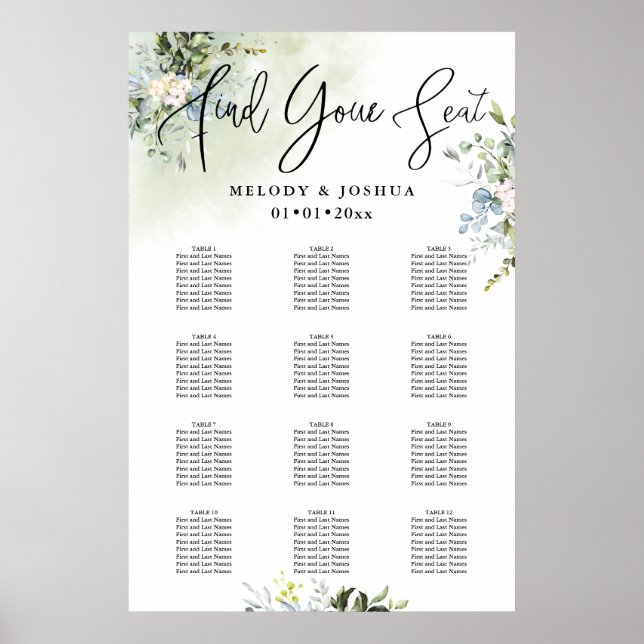 Affiche PixDezines Greenery Calligraphie, Plan de table (Devant)