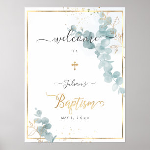 Affiche PixDezines H2 Blue Eucalyptus Baptism Bienvenue