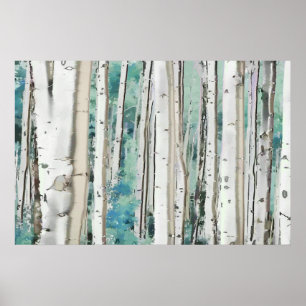 Affiche PixDezines Hiver Silver Birch Forêt Teal Vert