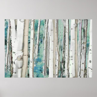 Affiche PixDezines Hiver Silver Birch Forêt Teal Vert