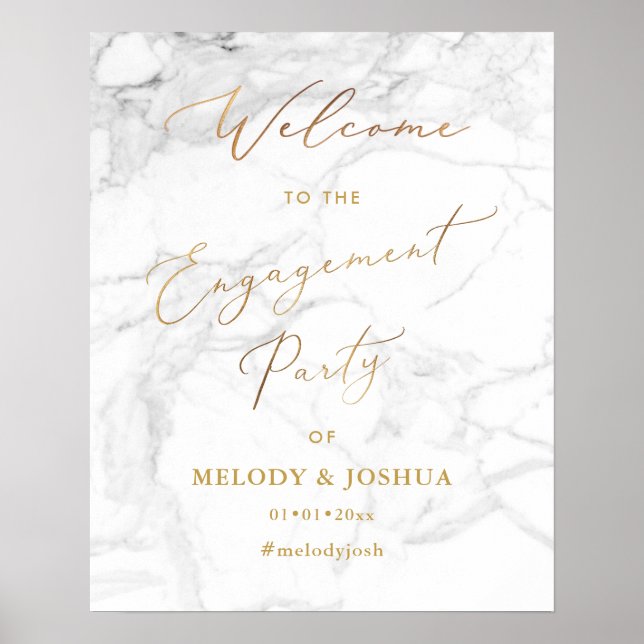 Affiche PixDezines Marble+Faux Gold  Bienvenue Fiançailles (Devant)