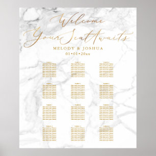 Affiche PixDezines Marble+Faux Gold Script, Seating Chart