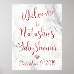 Affiche PixDezines Marbre/Faux Rose Gold #Babyshower Welco