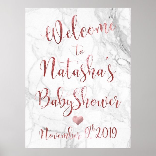 Affiche PixDezines Marbre/Faux Rose Gold #Babyshower Welco (Devant)