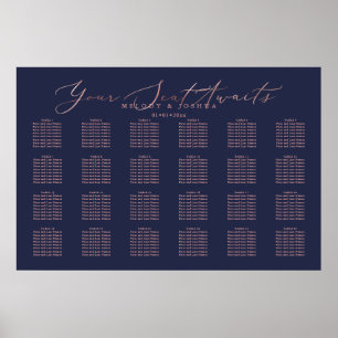 Affiche PixDezines Marine+Rose Gold Script, Seating Chart