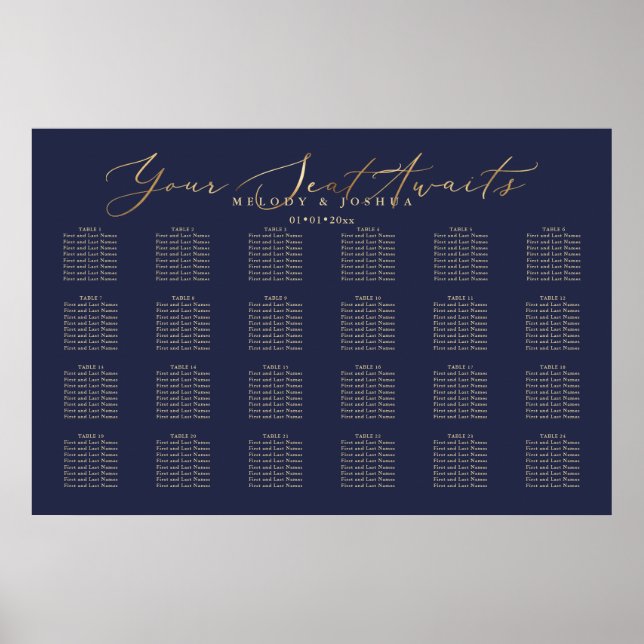 Affiche PixDezines Navy Faux Or Calligraphie, Plan de tabl (Devant)