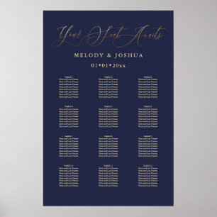 Affiche PixDezines Navy+Gold Calligraphy, Seating Chart