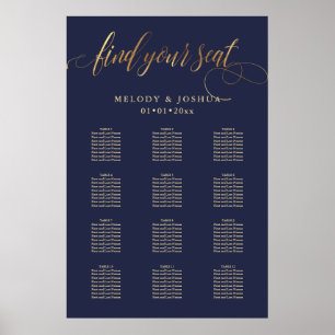 Affiche PixDezines Navy+Gold Calligraphy, Seating Chart