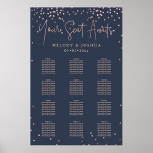 Affiche PixDezines Navy+Rose Gold Script, Seating Chart