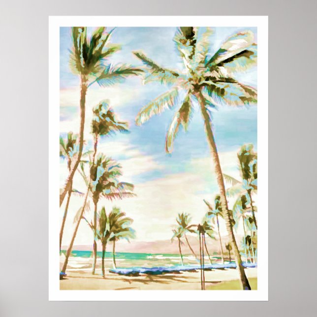 Affiche PixDezines Vintage Hawaiian Beach/Bleu clair (Devant)