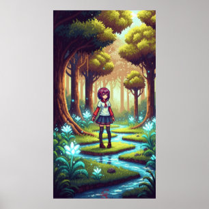 Affiche Pixel anime fille dans une forêt dense