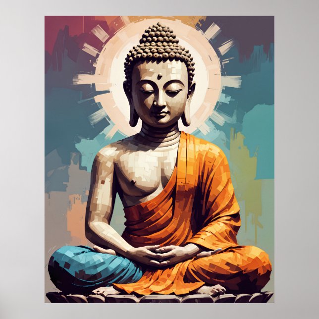 Affiche Pixel Art moderne Bouddha coloré (Devant)