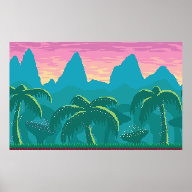 Affiche Pixel art paysage sans soudure avec zone tropicale (Devant)