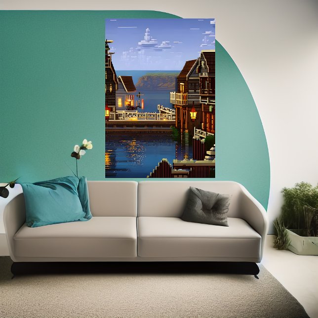 Affiche Pixel art, ville américaine près de l'océan | Art  (Créateur téléchargé)