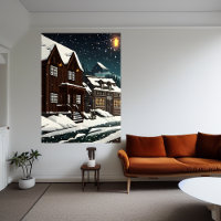Pixel art, ville norvégienne dans la neige | Art A