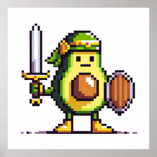 Affiche Pixel Avocado Warrior - Retro Gaming Art