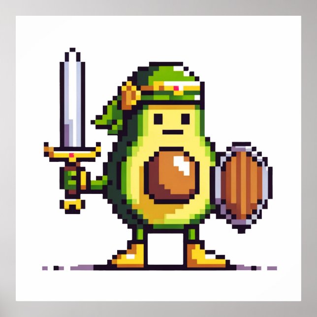 Affiche Pixel Avocado Warrior - Retro Gaming Art (Devant)