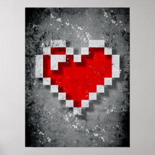 Affiche Pixel du coeur rouge