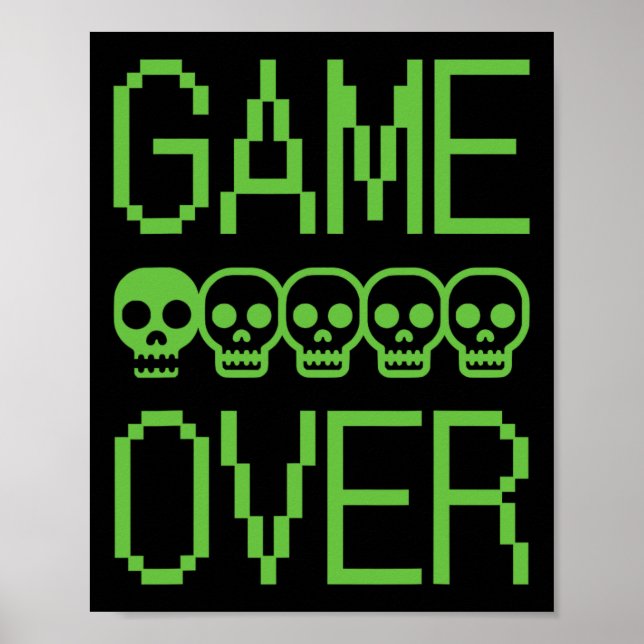 Affiche Pixel Gamer Skull Game Over Retro Video Game Arcad (Devant)