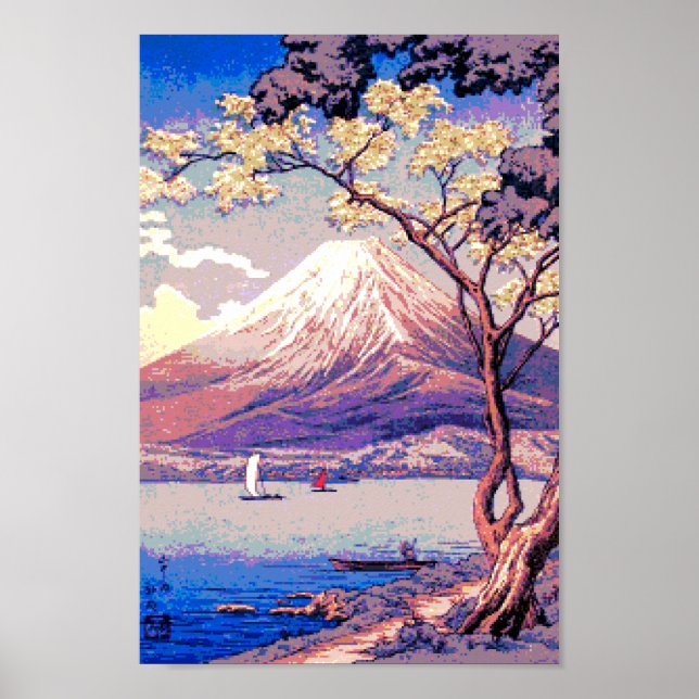 Affiche Pixel Mt Fuji du lac Yamanaka à Dusk (Devant)