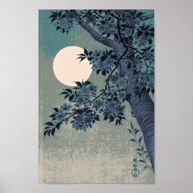 Affiche Pixel Vintage Lune Fleurs de cerisiers (Devant)