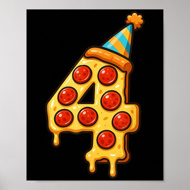 Affiche Pizza 4e anniversaire 4 ans Vieux Casquette de fêt (Devant)