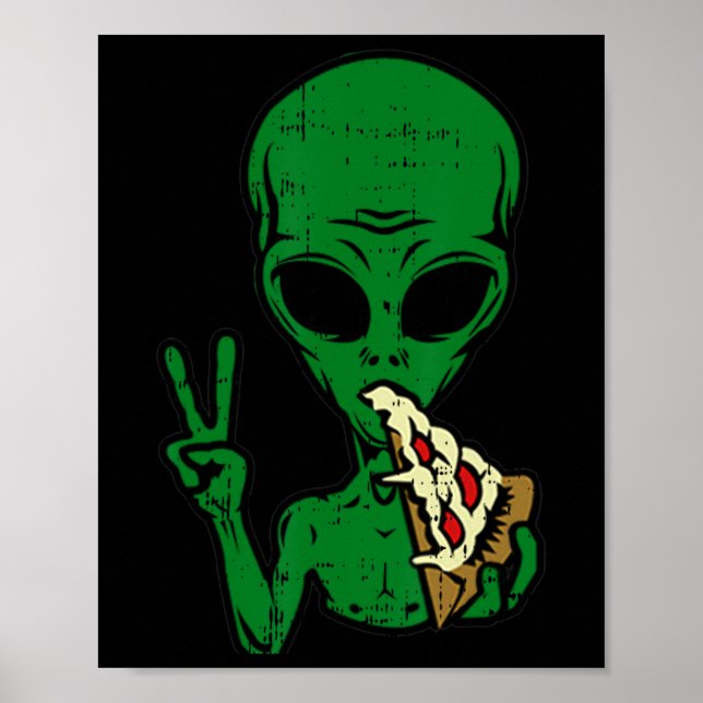 Affiche Pizza Alien Manger Paix Amusants Espace Espace-51  (Devant)