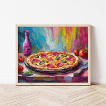 Affiche Pizza Colorful Art Abstrait moderne<br><div class="desc">Une peinture moderne amusante et ludique d'une pizza, avec des touches abstraites texturées aux couleurs vives comme le rose, le jaune et le bleu. Les couleurs audacieuses et les brosses animées donnent à la pizza une ambiance fantaisiste et énergique, mêlant l'imagerie alimentaire à un style artistique créatif et contemporain. Cette...</div>