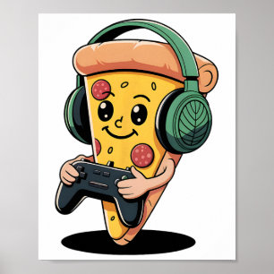 Affiche Pizza de joueur de jeux vidéo drôle de nourriture