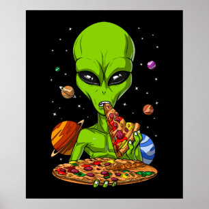 Affiche Pizza de l'espace pour manger Alien