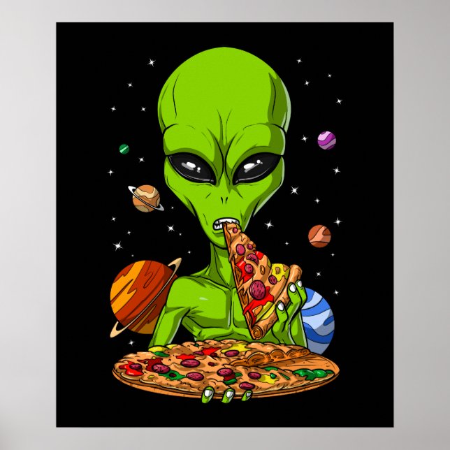 Affiche Pizza de l'espace pour manger Alien (Devant)