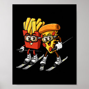 Affiche Pizza Frites de Français Ski Drôle Skieur Nourritu