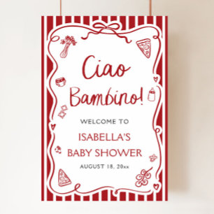 Affiche Pizza italienne rouge Ciao Bambino Baby shower Bie