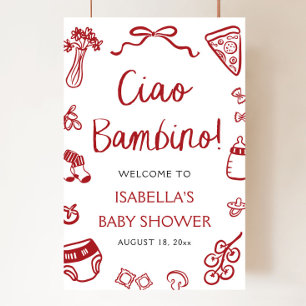 Affiche Pizza italienne rouge Ciao Bambino Baby shower Bie