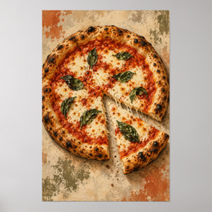 Affiche Pizza Margherita au Basilic Frais – Italien Rustiq