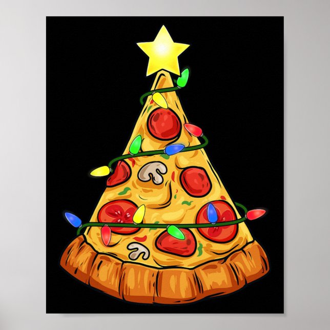 Affiche Pizza Noël Arbre Lumières Amusants Garçons Enfants (Devant)