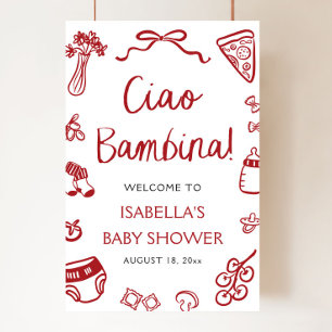 Affiche Pizza Rouge Italienne Ciao Bambina Baby shower Bie