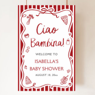 Affiche Pizza Rouge Italienne Ciao Bambina Baby shower Bie