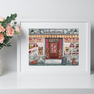 Affiche Pizza Shop de Saint Valentin Aquarelle