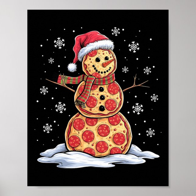 Affiche Pizza Snowman - Santa Hat - Christmas Pizza Party (Devant)