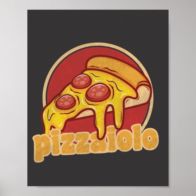 Affiche pizzaiolo cadeau drôle de fabricant de pizza illus (Devant)