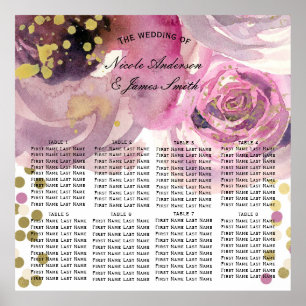 Affiche Place assise aquarelle florale moderne rose et or