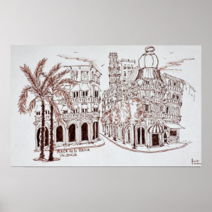 Affiche Place de la Reine dans le vieux centre de Valence,