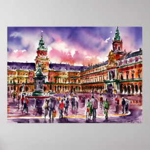 Affiche Place principale, peinture aquarelle de Madrid
