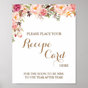 Affiche Place Recette Carte Ici Pink Floral Douche Panneau
