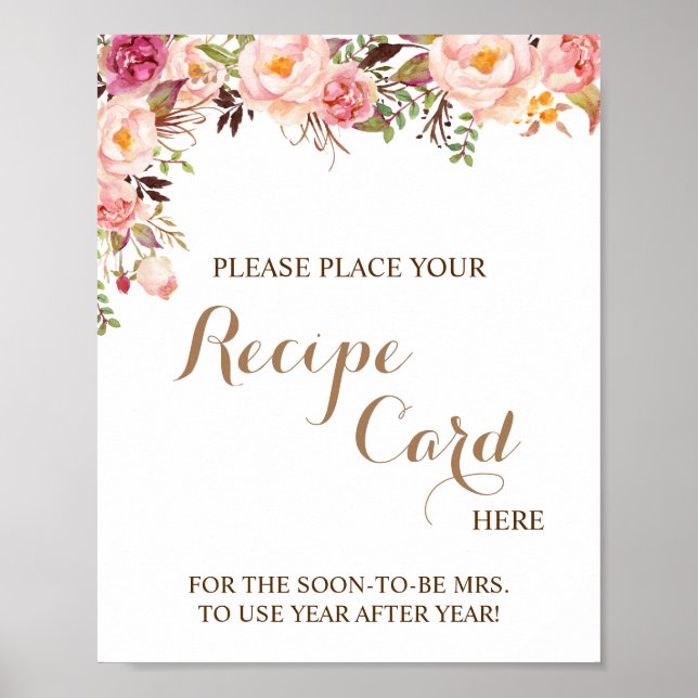 Affiche Place Recette Carte Ici Pink Floral Douche Panneau (Devant)