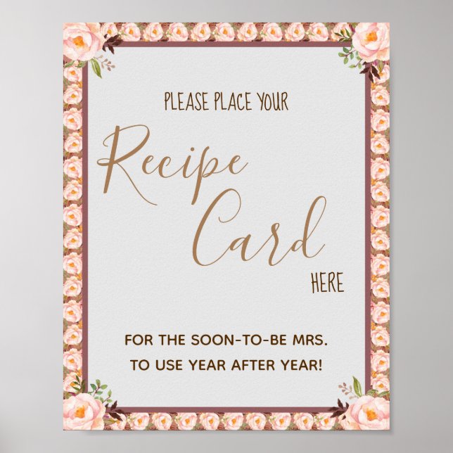 Affiche Place Recipe Card Here Floral Frame Shower Sign (Devant)