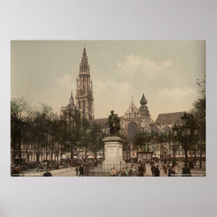 Affiche Place Verte and cathedral, Antwerp, Belgium